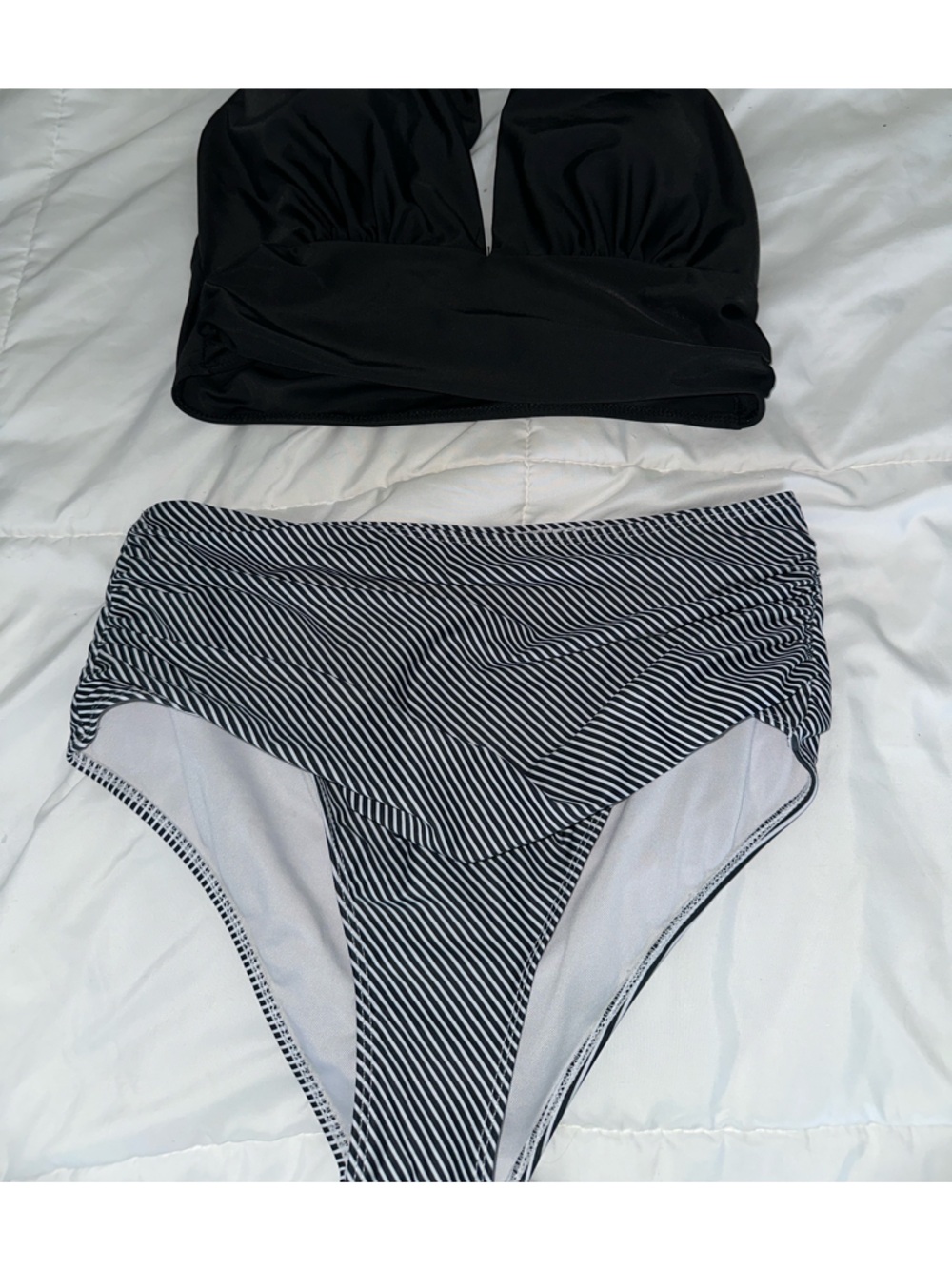 Two-Piece Swim Set - Black & Black/White Stripes